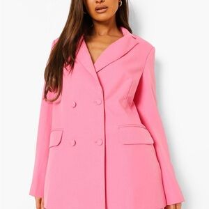 Vibrant Pink Tailored Blazer with Double-Breasted Style